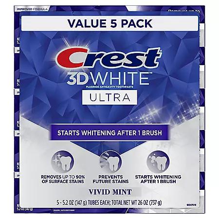 Crest Crest 3D White Vivid Mint Ultra Whitening Toothpaste, 5.2 oz., 5 pk.