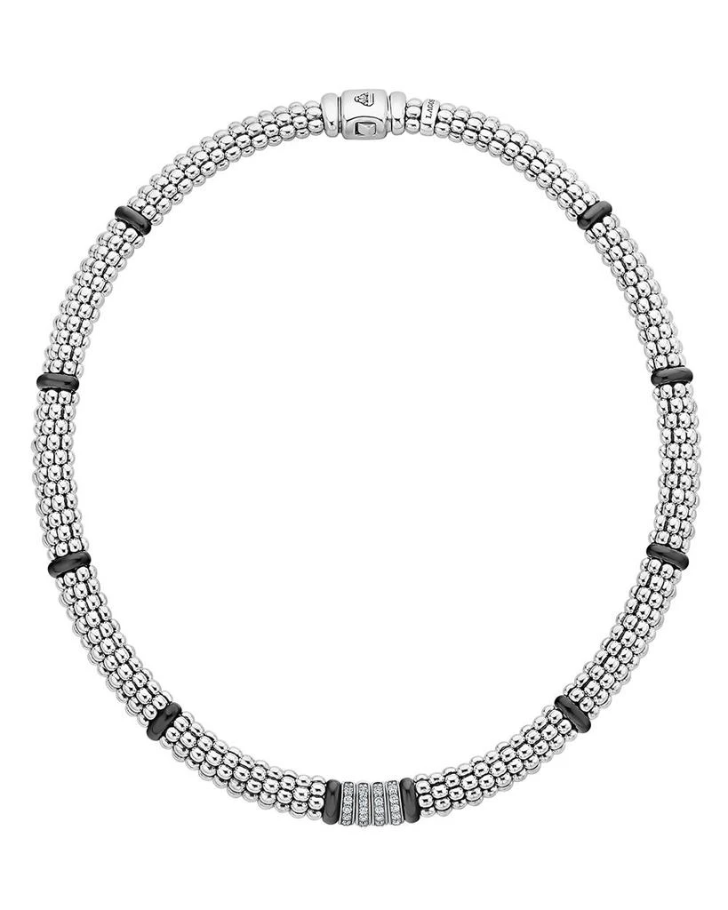 LAGOS Sterling Silver Black Caviar Diamond & Ceramic Station Necklace, 16" 5