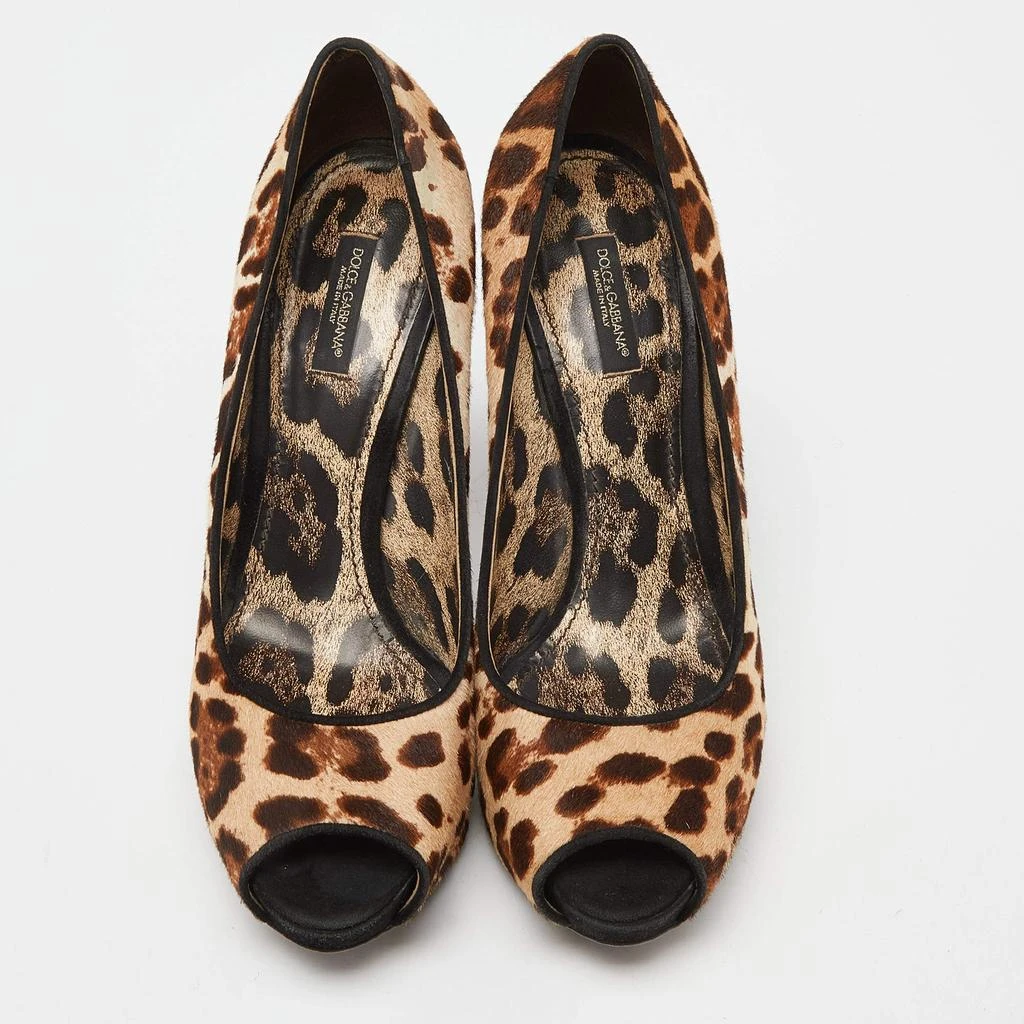 Dolce & Gabbana Dolce & Gabbana Beige/Brown Leopard Print Calfhair Peep Toe Pumps Size 39 3