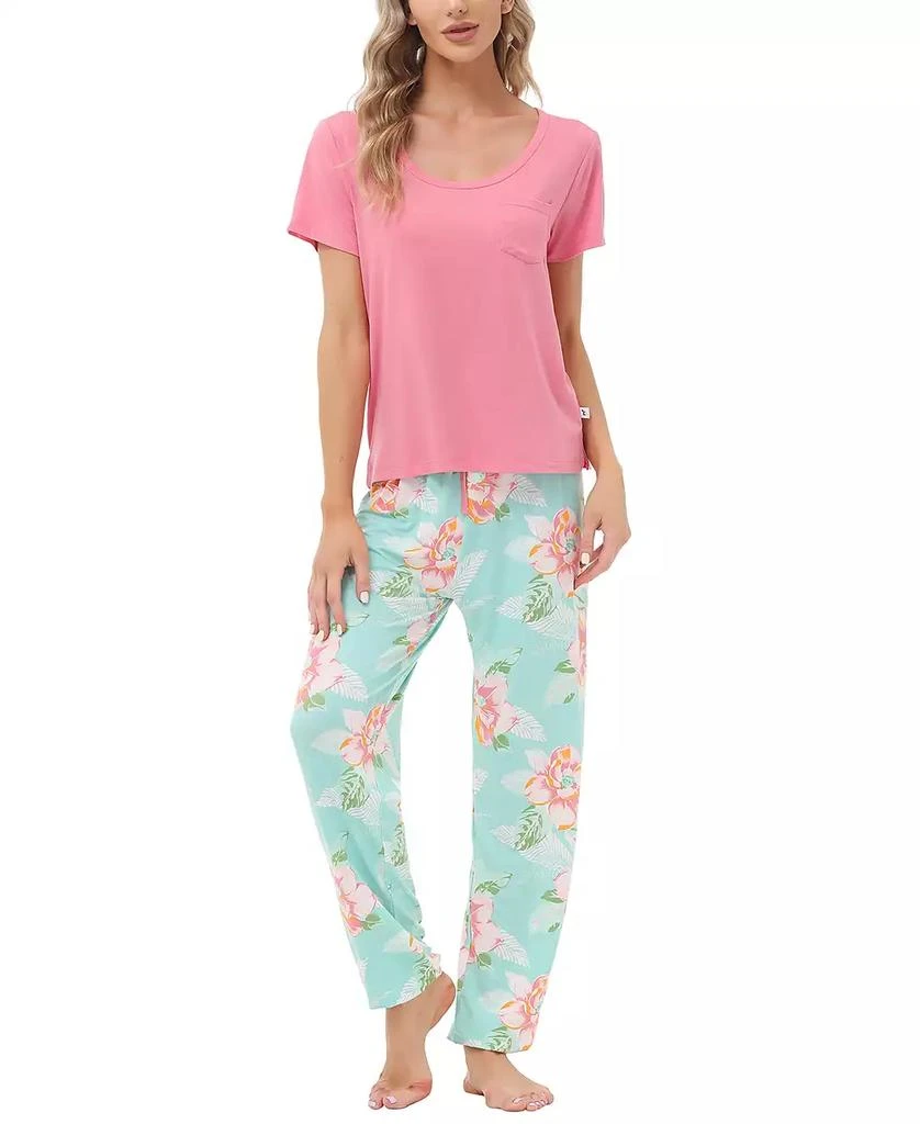 Echo Design Women's Short Sleeve Pocket T-Shirt with Printed Jogger Pants 2 Piece Pajama Set 1