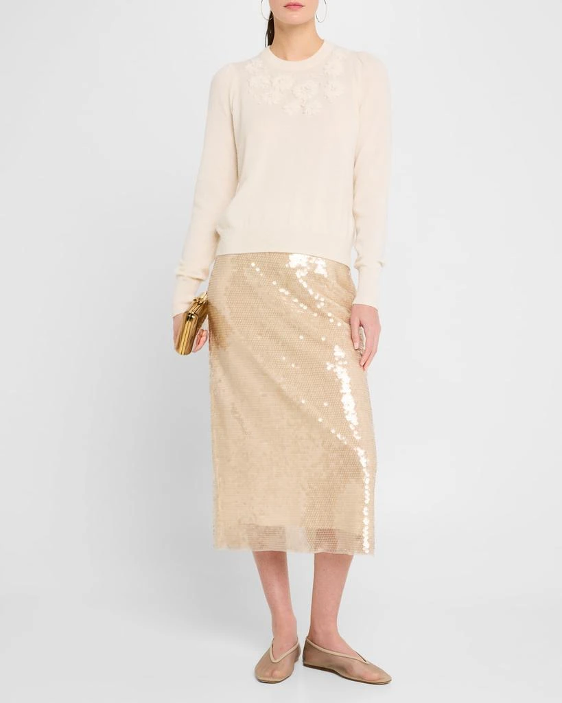 Autumn Cashmere Floral-Embroidered Cashmere Crewneck Sweater 2