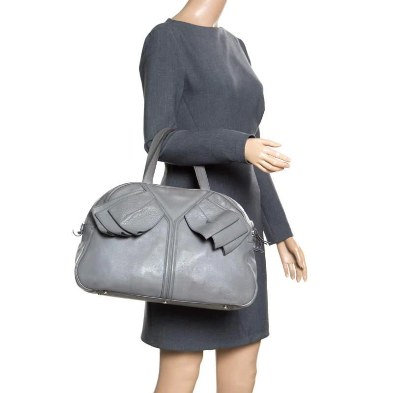 Yves Saint Laurent Yves Saint Laurent Grey Leather Large Obi Bowler Bag 2