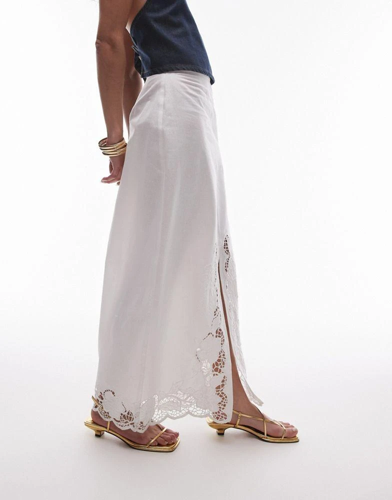 Topshop Topshop cutwork trim midi skirt in white 3