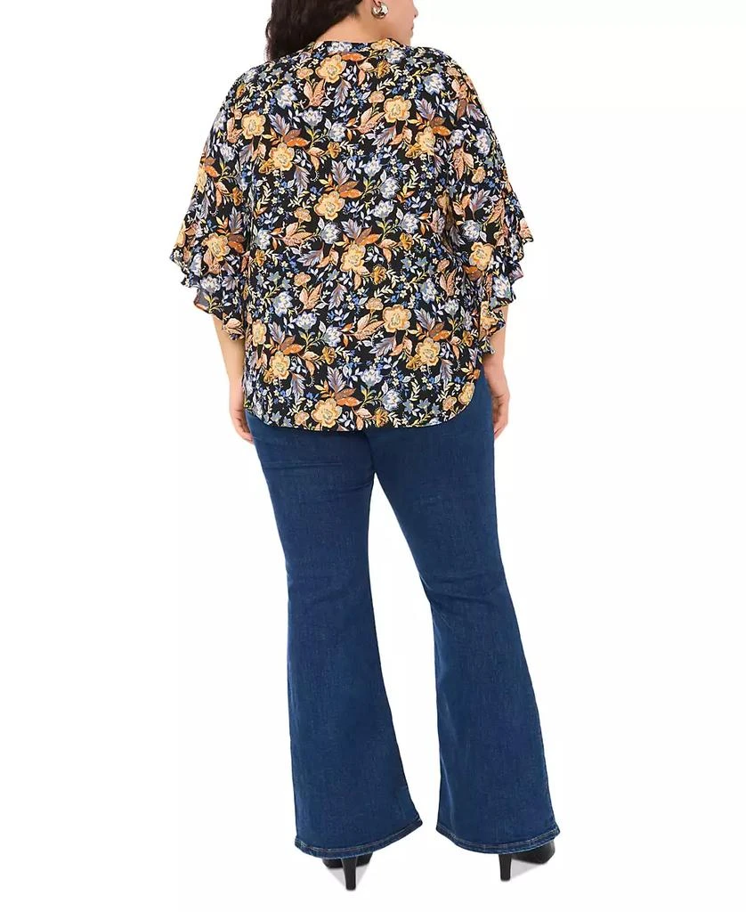Vince Camuto Plus Size Floral Pintuck Flutter 3/4-Sleeve Henley Blouse 4