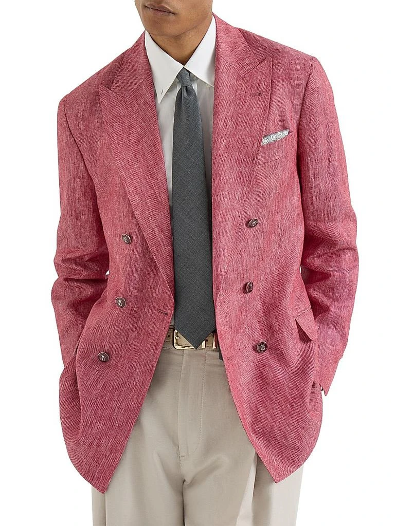 Brunello Cucinelli Linen Denim One and A Half Breasted Deconstructed Blazer with Metal Buttons 5