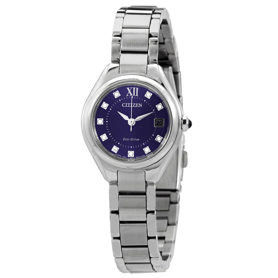 Citizen Eco-Drive Crystal Blue Dial Stainless Steel Ladies Watch EW2540-83L