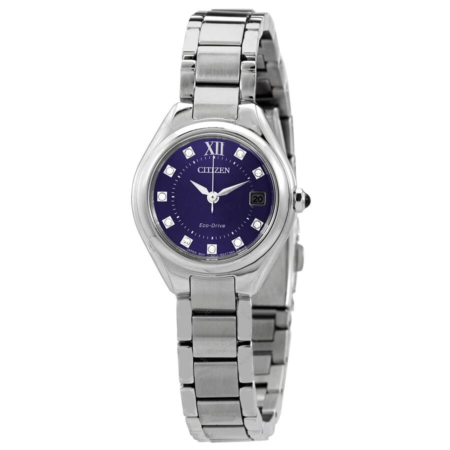 Citizen Eco-Drive Crystal Blue Dial Stainless Steel Ladies Watch EW2540-83L 1