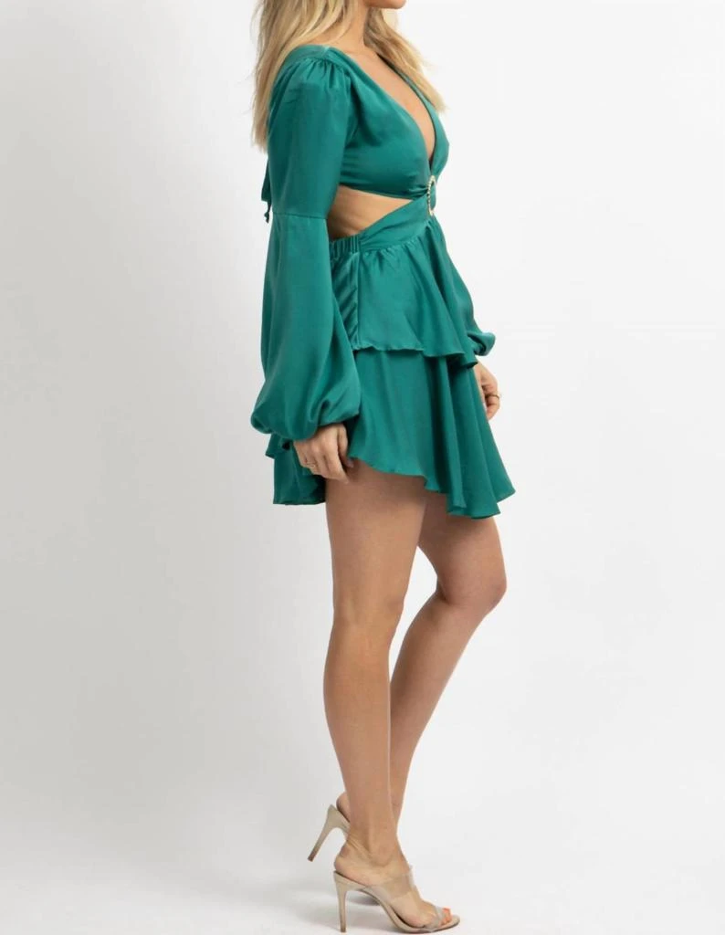 LUXXEL Ruffled Long Sleeve Mini Dress In Teal Green 5