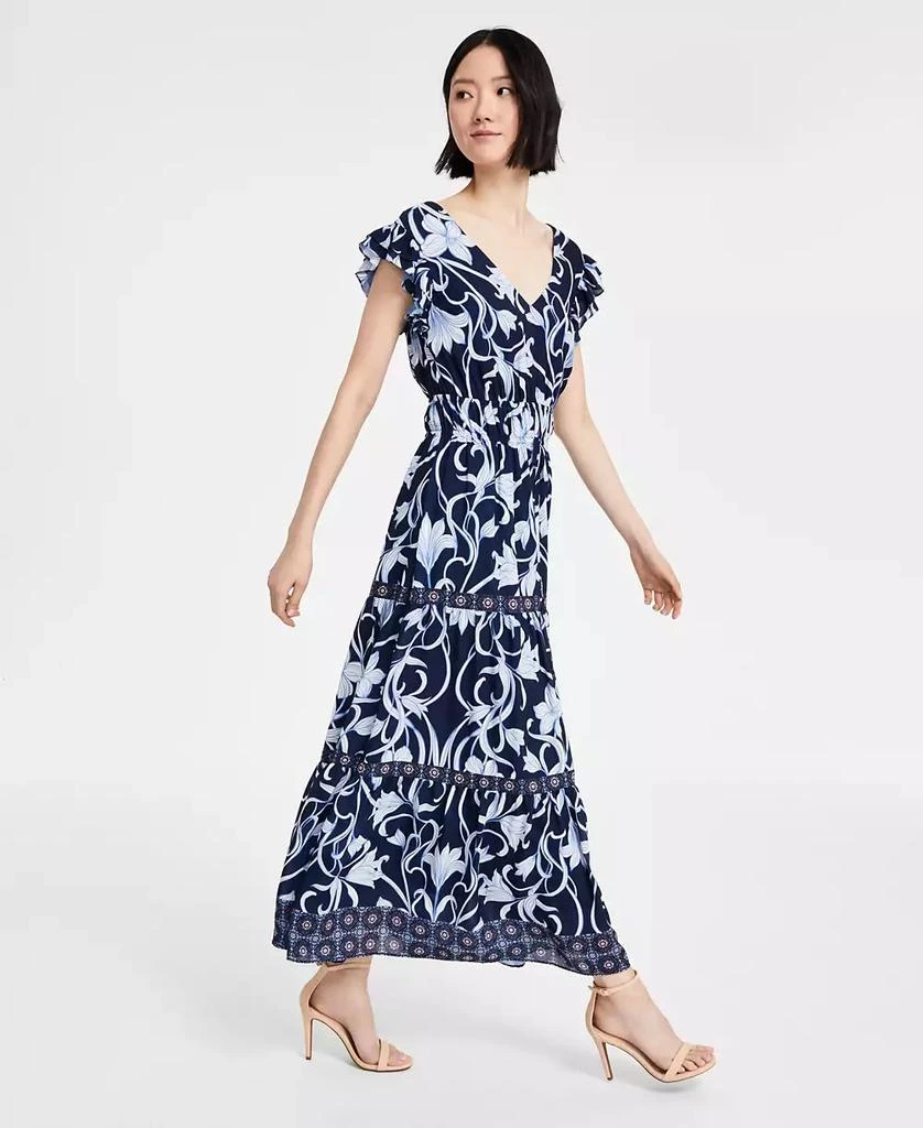 Anne Klein Women's Printed Border-Trim Drawstring Maxi Dress 2