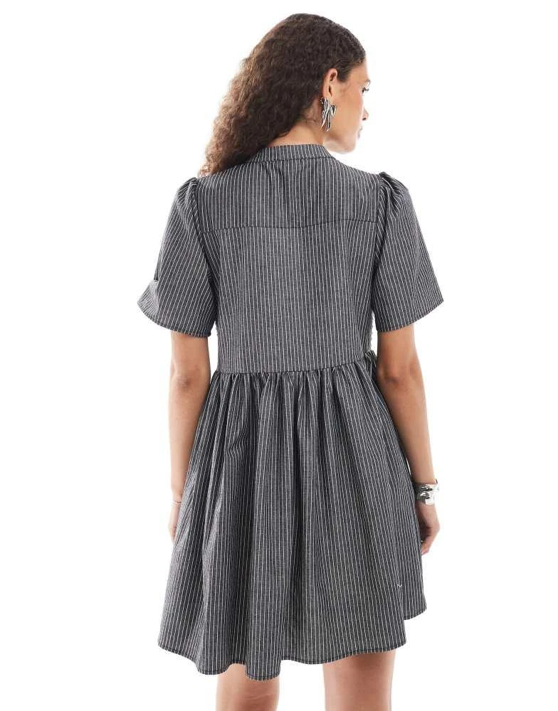 Ghospell Ghospell bow detail shirt mini dress in mono 4
