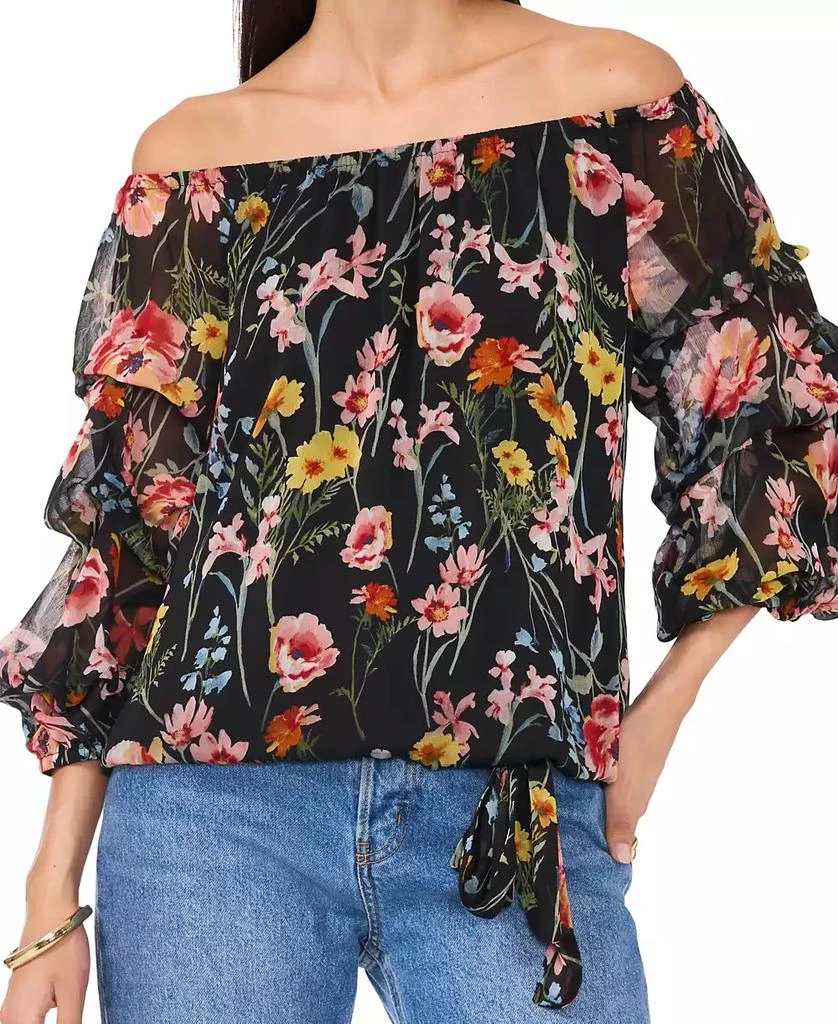 Vince Camuto Women's Floral Off-The-Shoulder Bubble 3/4-Sleeve Tie-Front Blouse 2