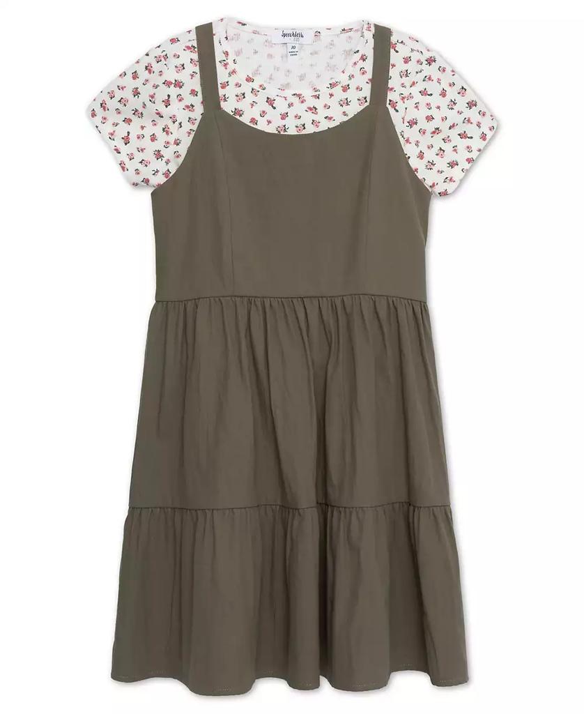 Speechless Big Girls 2-Piece Rosebud T-Shirt and Tiered Olive Dress Set
