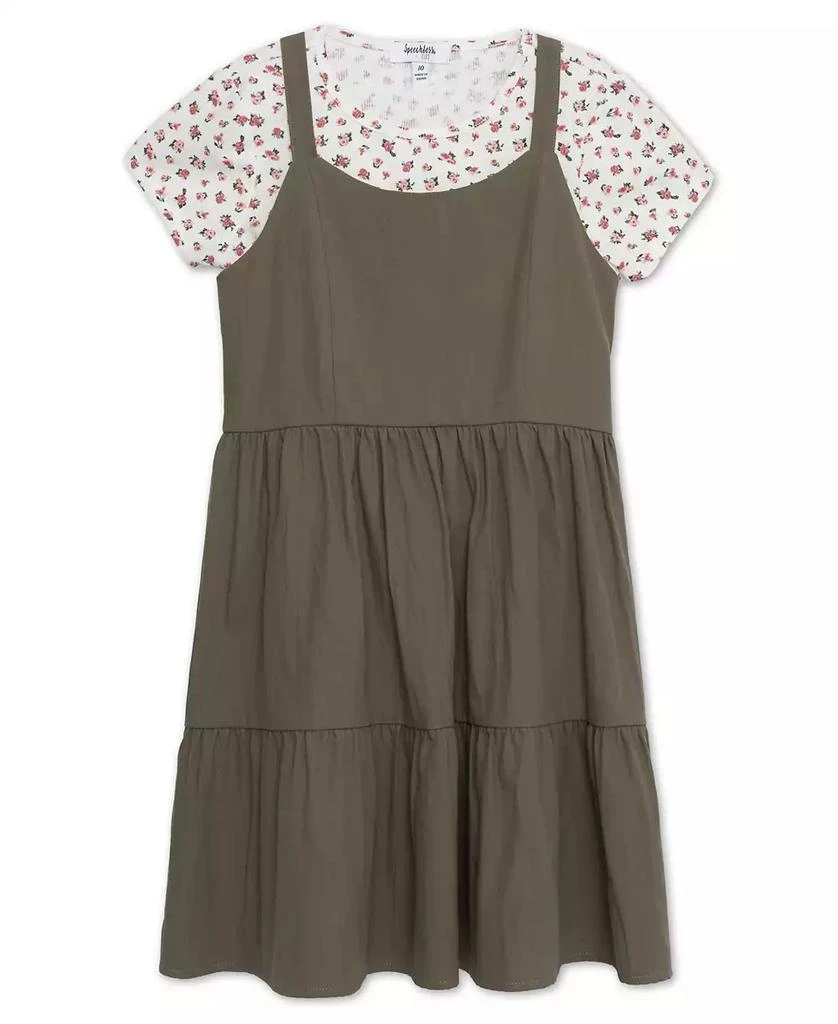 Speechless Big Girls 2-Piece Rosebud T-Shirt and Tiered Olive Dress Set 1