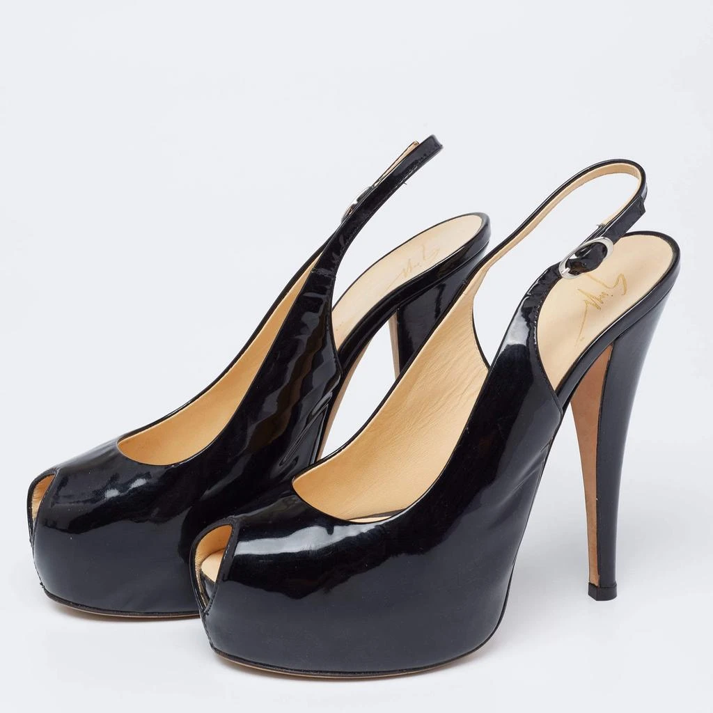 Giuseppe Zanotti Giuseppe Zanotti Black Patent Leather Peep Toe Slingback Platform Pumps Size 38 2