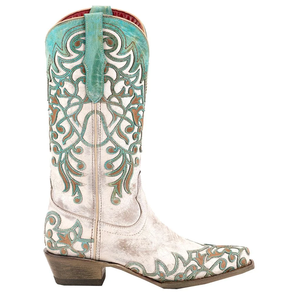 Ferrini Ivy Embossed Embroidered Snip Toe Pull On Cowboy Boots