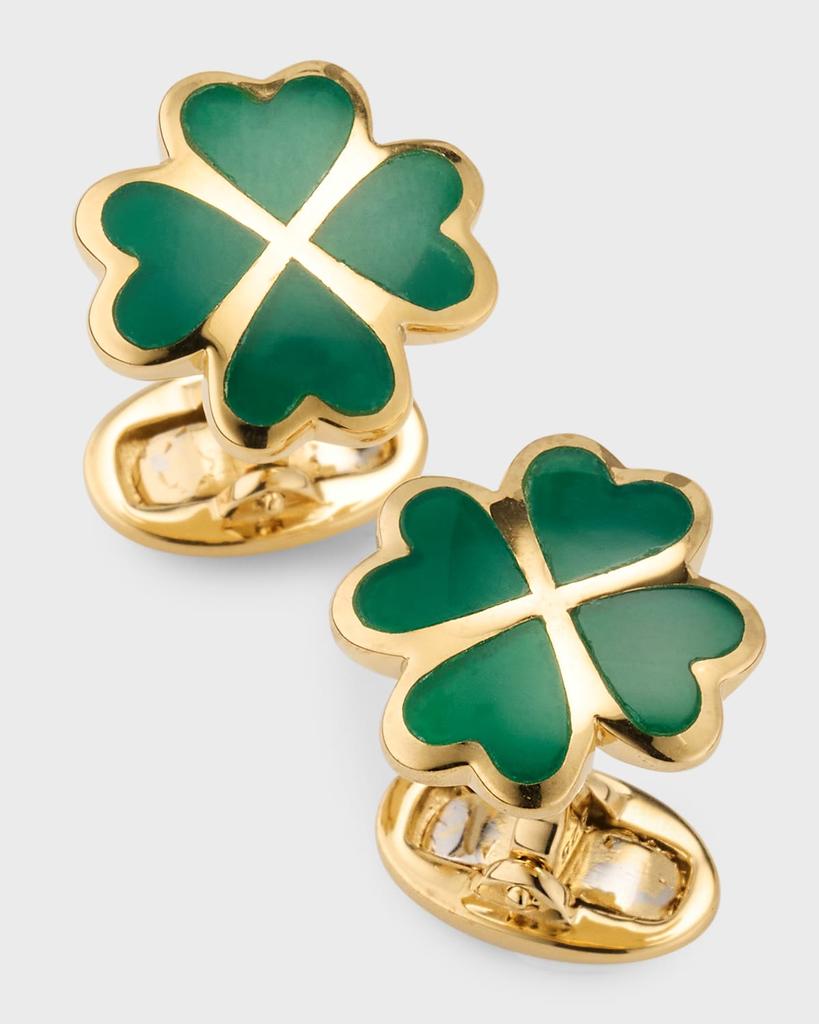 Jan Leslie Men's Gold Vermeil and Green Onyx Four Leaf Clover Cufflinks