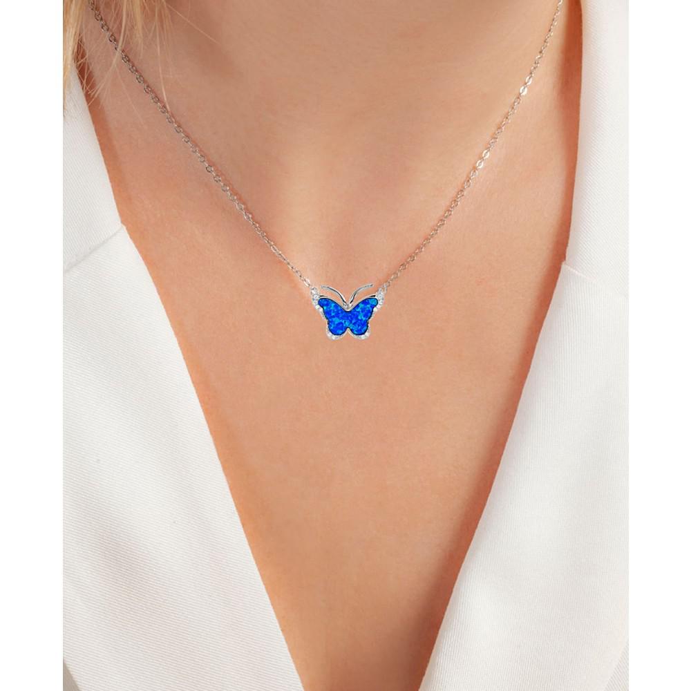 Macy's 2-Pc. Set Lab-Grown Opal & Cubic Zirconia Butterfly Pendant Necklace & Matching Stud Earrings