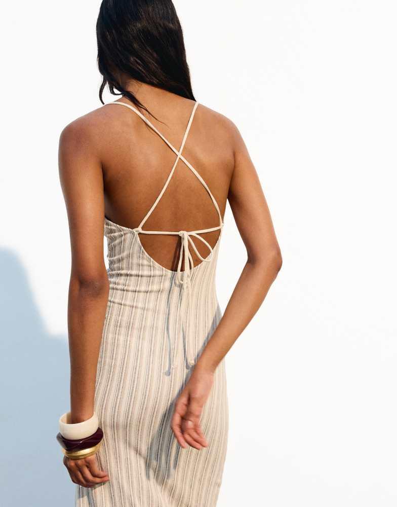 Bershka Bershka strappy rustic midi dress in white