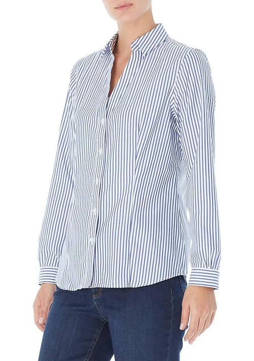 JONES NEW YORK New York Womens Easy Care Stripe Y Neck Shirt 1