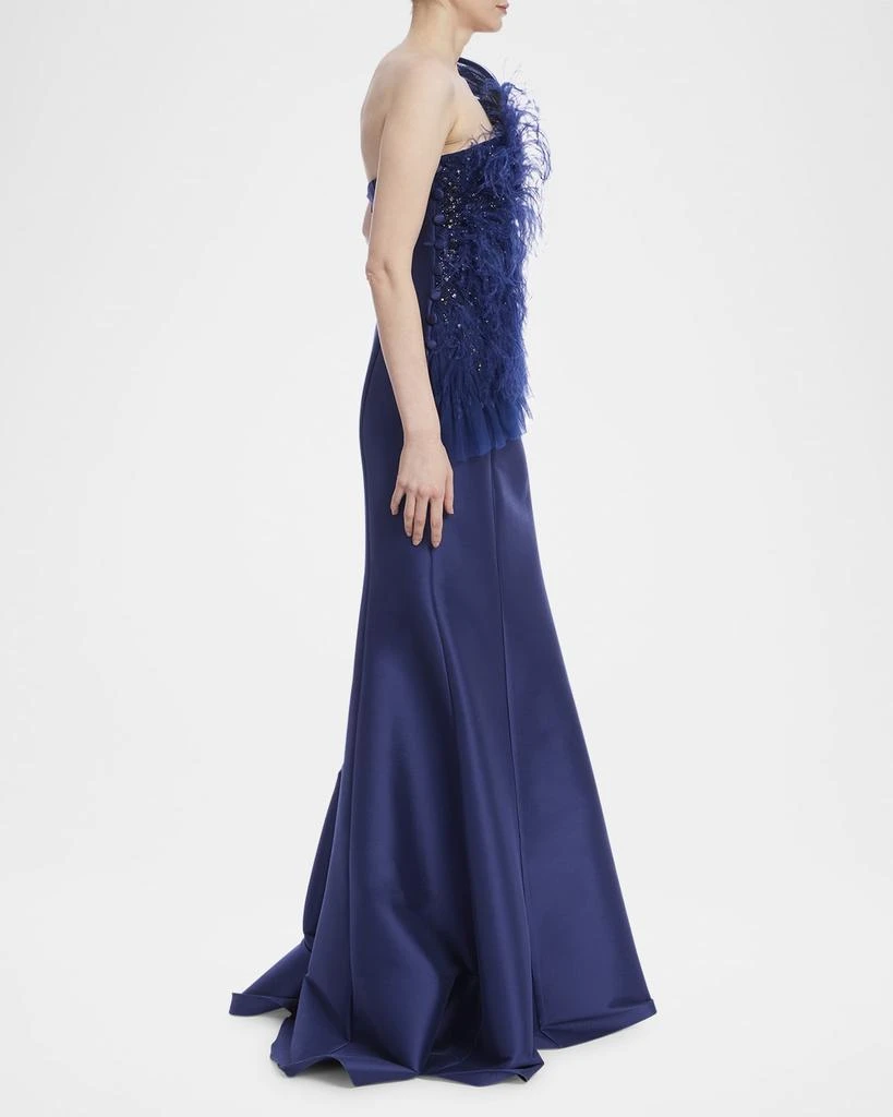 Badgley Mischka Strapless Feather Ruffle Trumpet Gown 4