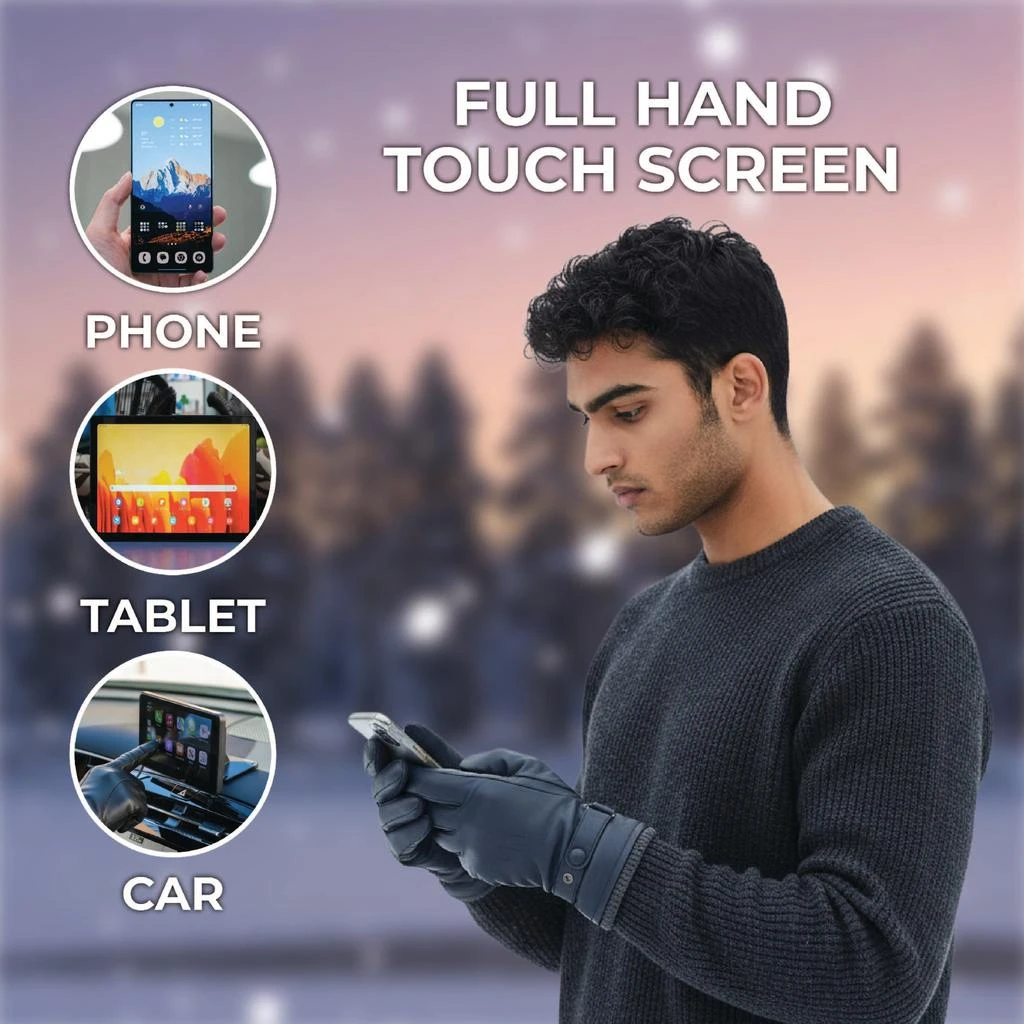 Infinity Leather Men’s Navy Blue Italian Leather Warm Wool Lining Winter Bike Riding Driving Casual Gloves 4