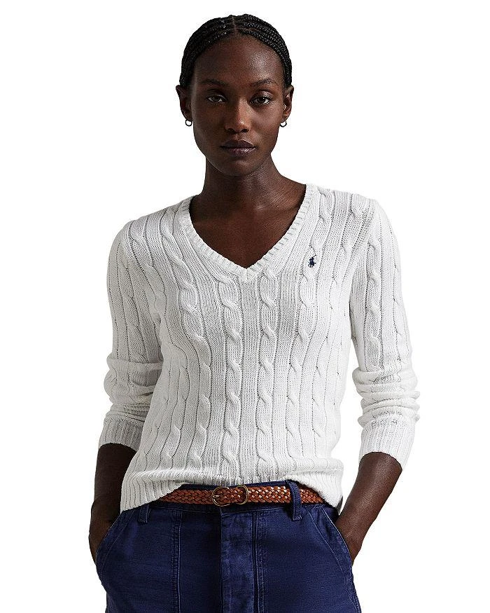Ralph Lauren Lauren Ralph Lauren Women's Cable Knit Cotton V Neck Sweater 1
