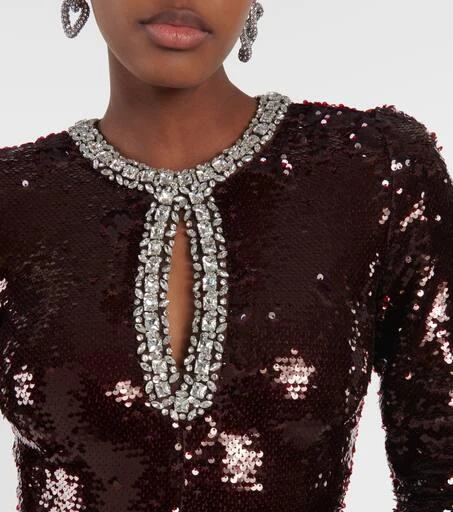 Self Portrait Feather-trimmed sequined maxi dress 4