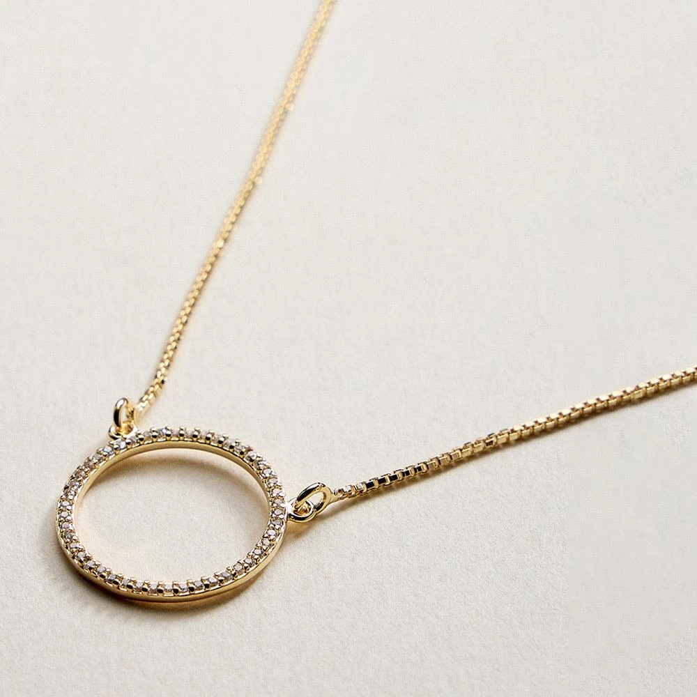 FASHNZFAB 18K Gold Filled CZ Stone Paved Circle Pendant Necklace 2