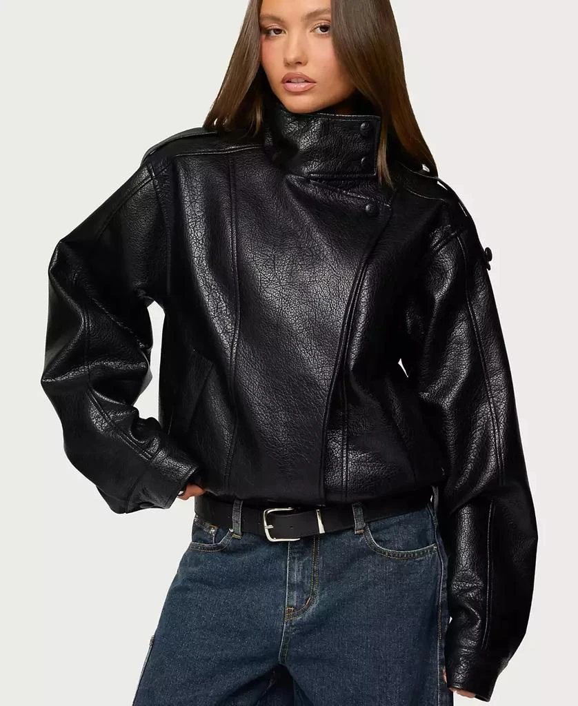 Edikted Women
s Jaicee High Neck Oversized Faux Leather Jacket