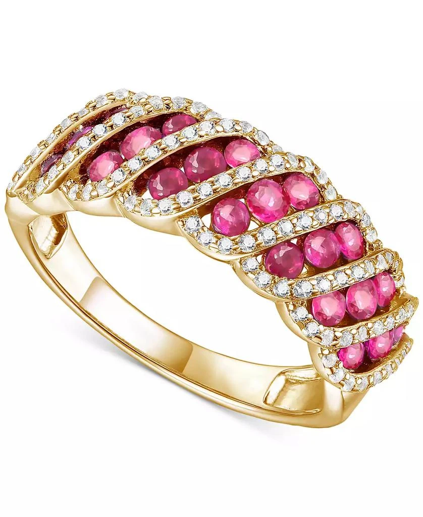 Macy's Sapphire (1 ct. t.w.) & Diamond (1/3 ct. t.w.) Diagonal Cluster Ring in 14k Gold (Also in Ruby & Emerald) 1