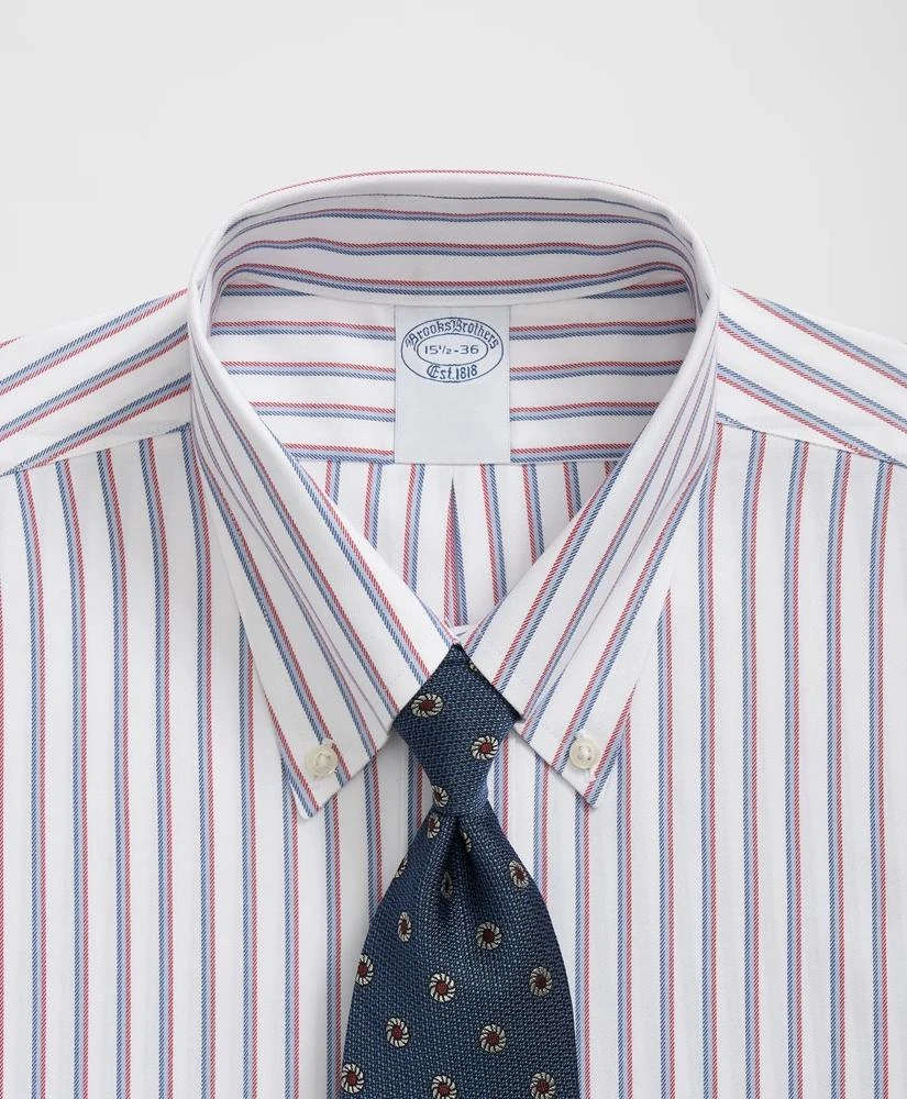 Brooks Brothers Brooks Brothers Explorer Collection Non-Iron Twill Polo Button Down Collar, Triple Stripe Dress Shirt 2