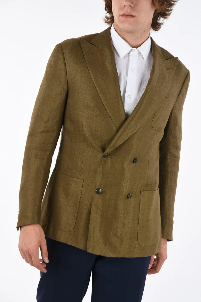 Corneliani Silk and Linen peak lapel GATE double-breasted blazer 1