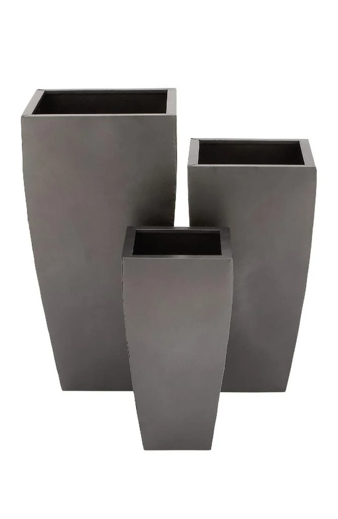 WILLOW ROW Dark Gray Metal Contemporary Planter with Tapered Base and Polished Exterior - Set of 3 2