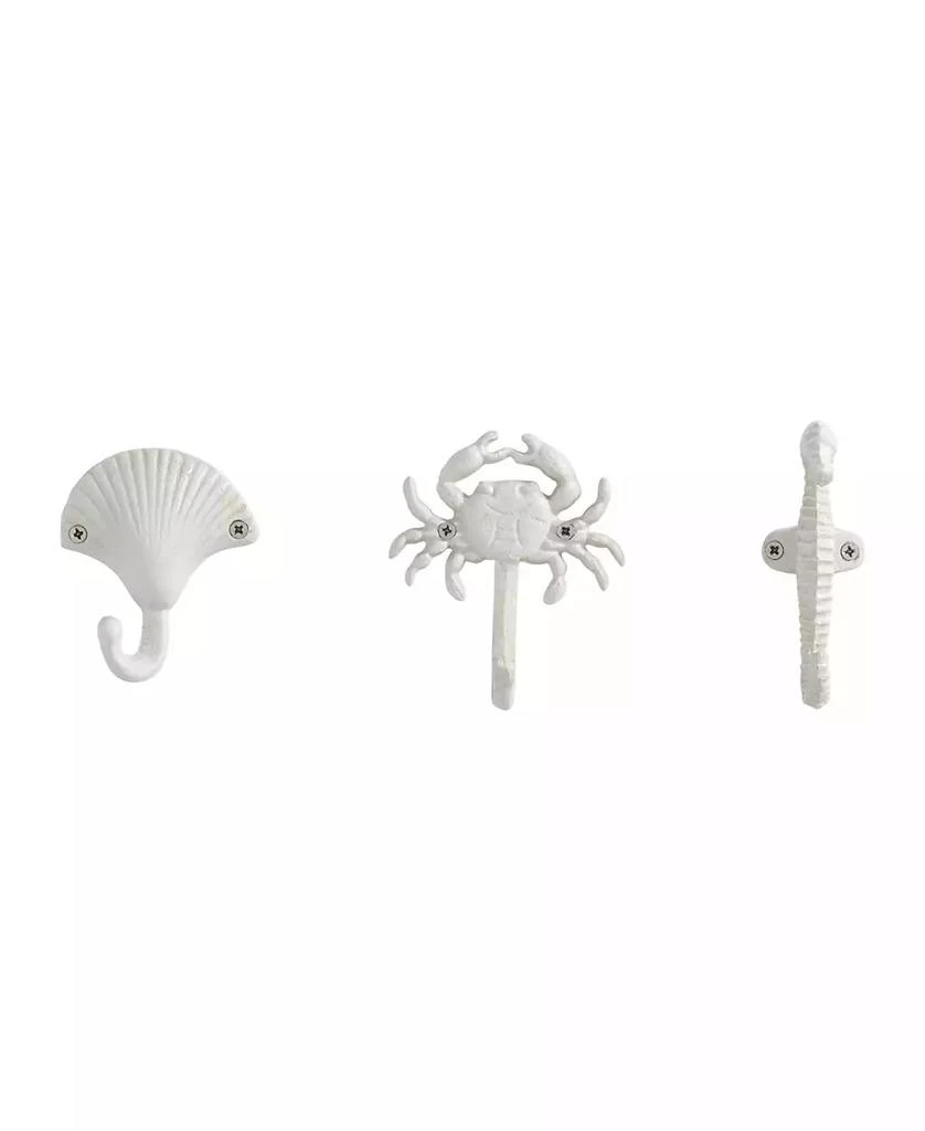 Danya B White Cast Iron Nautical Ocean Sculpture Wall Hook Set of 3 - Seashell, Crab, Seahorse