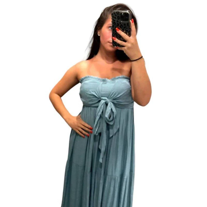 entro Off Shoulder Maxi Dress In Chambray 1