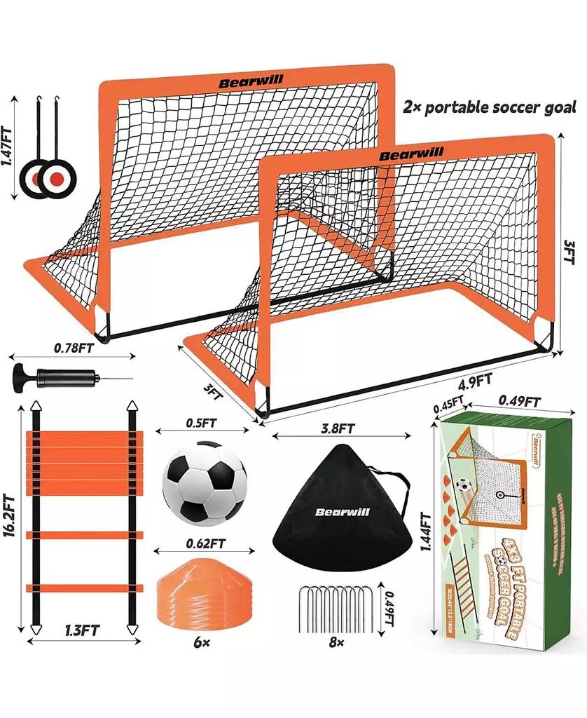 Bearwill Kids Soccer Goal Set of 2, 4x3FT Pop Up Backyard Goals with Training Kit - Includes Ball, Cones, Ladder
Targets 6