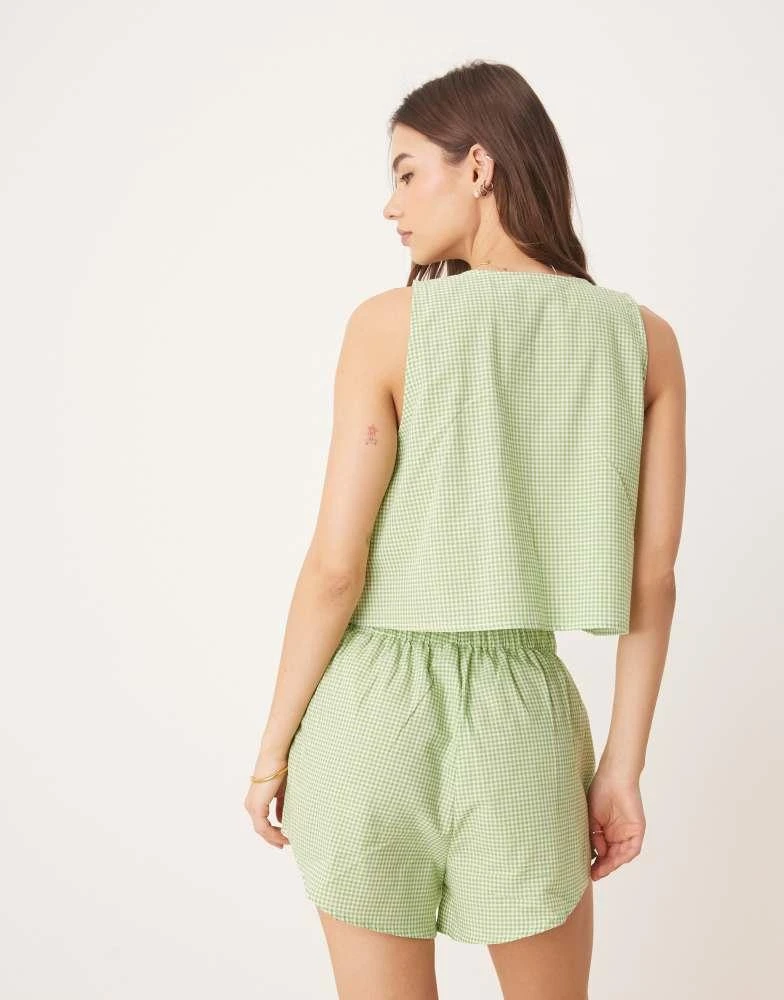 Luna Luna gingham vest and short pyjama set in green check 4