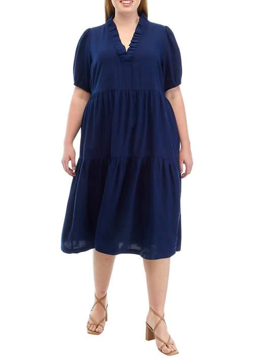 Crown & Ivy™ Ivy Plus Size Short Sleeve Midi Ruffle Neck Dress 1