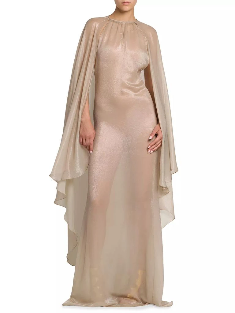 Tom Ford Silk-Blend Wet Look Cape Gown 3