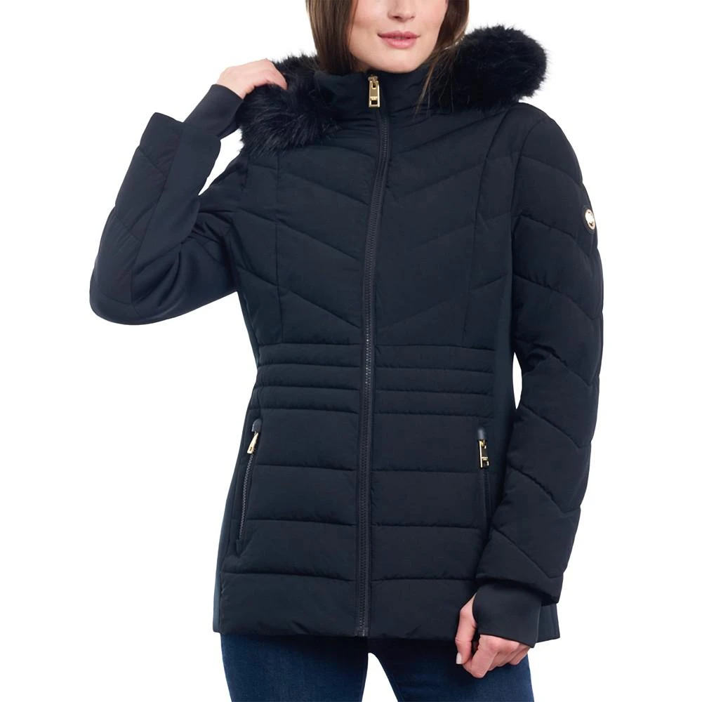 Michael Kors Women's Faux-Fur-Trim Hooded Puffer Coat, Created for Macy's 1