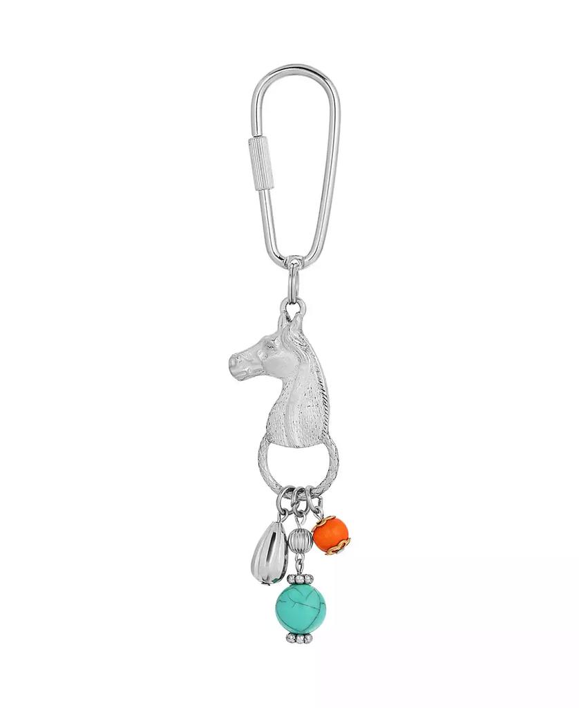 2028 Horse Head with Blue and Orange Beads Key Fob