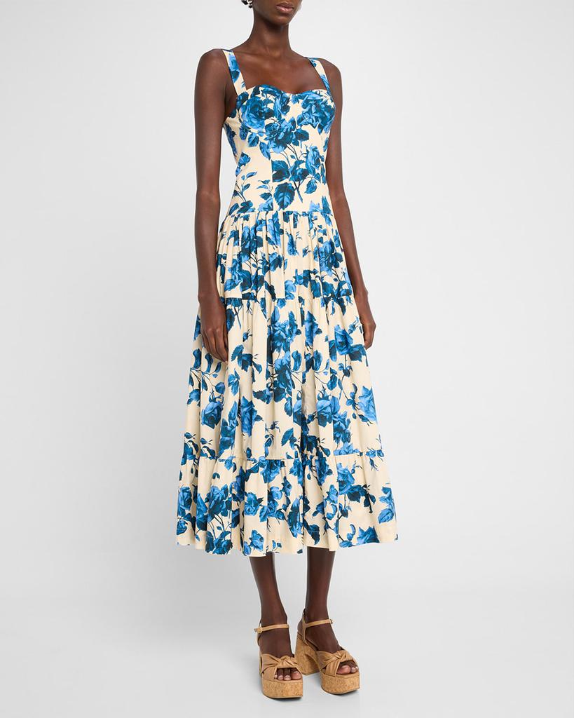 Cara Cara Santiago Bustier Tiered Floral Poplin Midi Dress