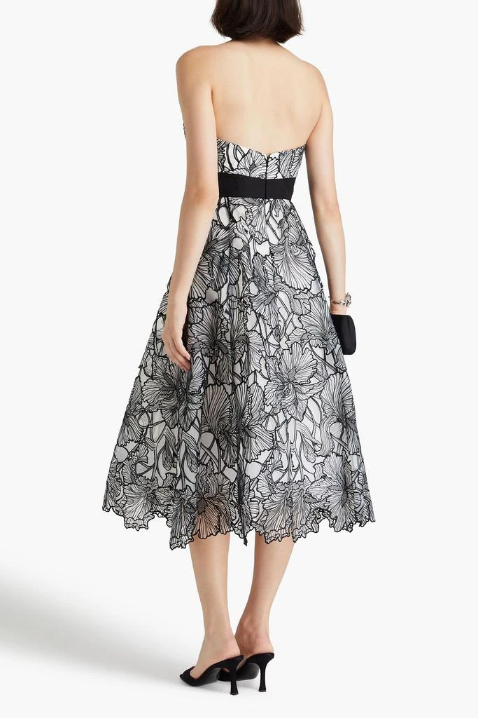 MARCHESA Strapless taffeta-paneled embroidered tulle midi dress 3