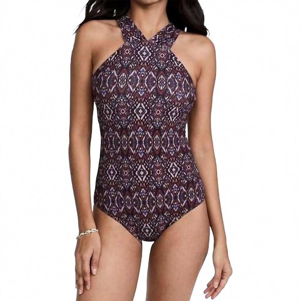Shoshanna High Neck One Piece In Jet Multi