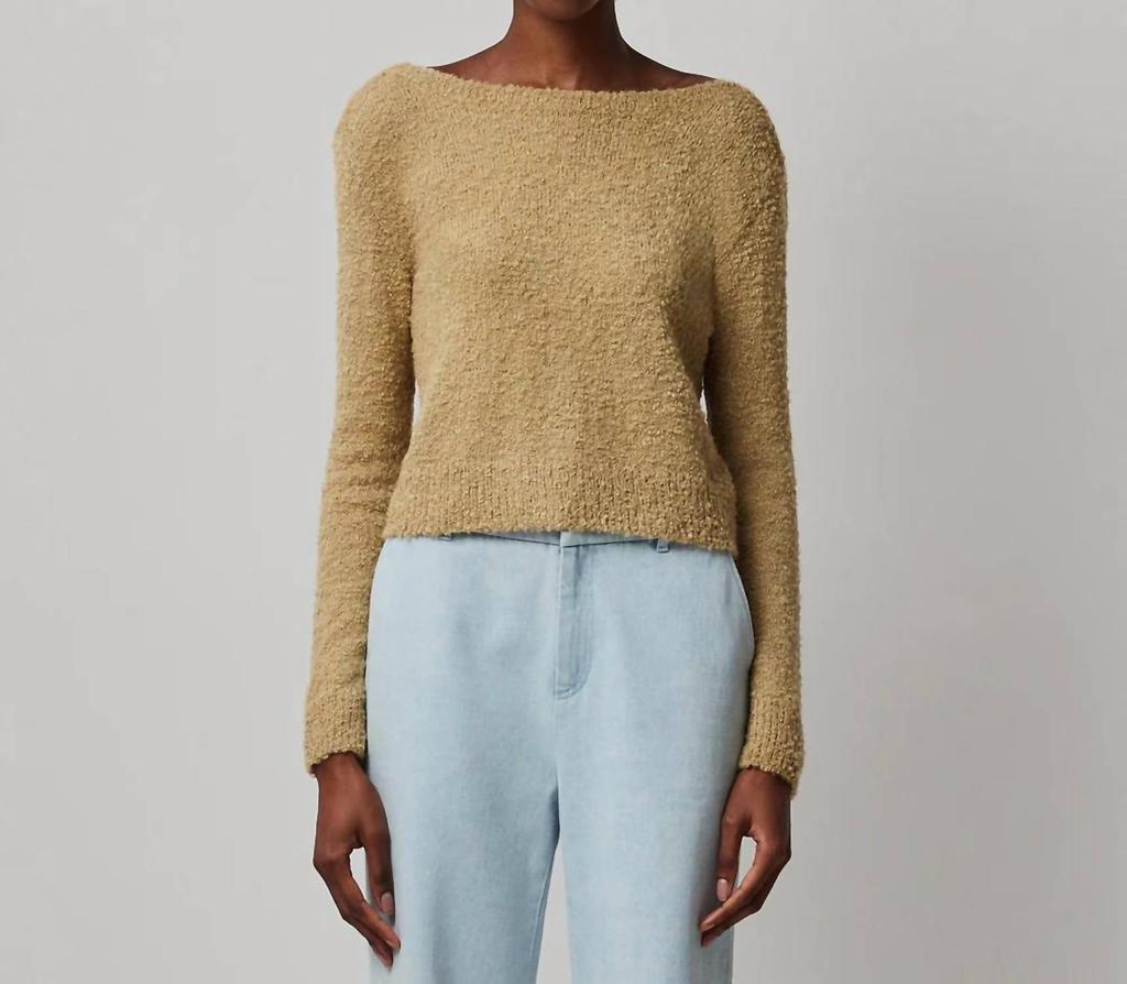 ATM Wool Blend Boucle Long Sleeve Low Back Sweater In Soft Fawn