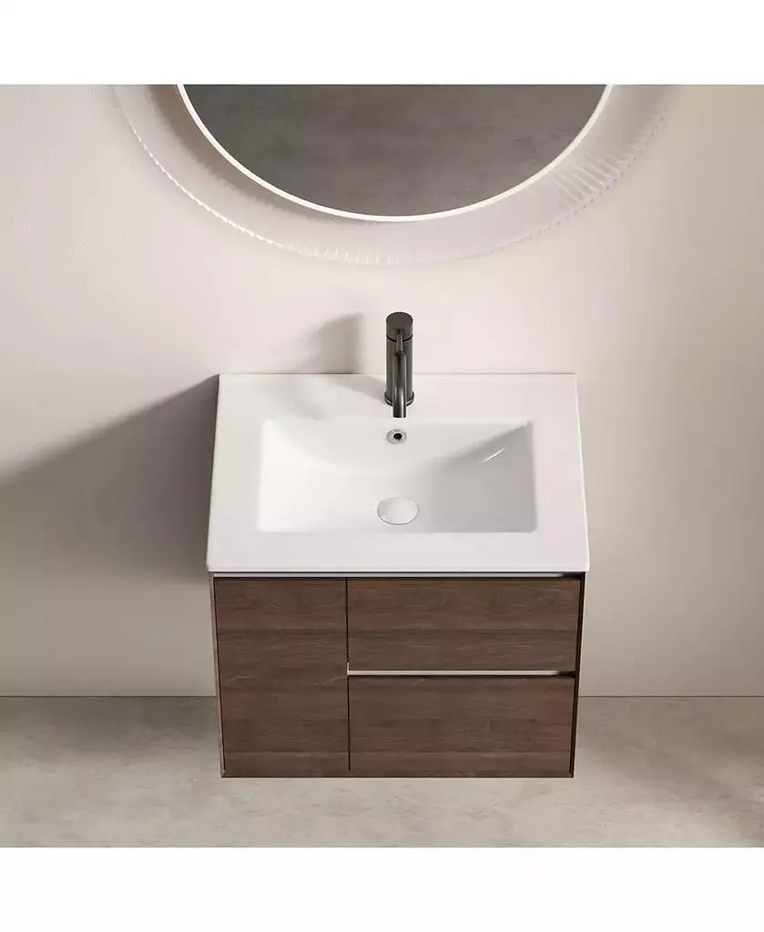 BUSDAYS 24 inch Bathroom Vessel Sink, Ceramic Bathroom Vanity Sink Top with Overflow, No Drain Convenient for Storing Personal Items
