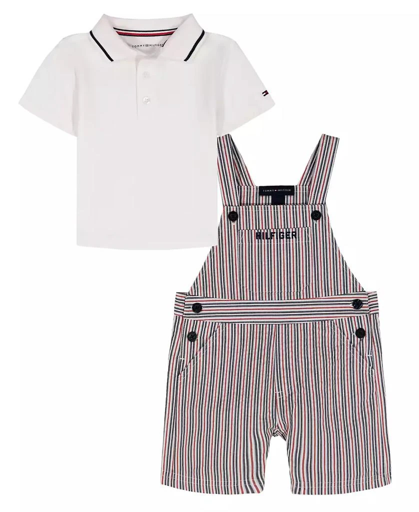 Tommy Hilfiger Baby Boys' Polo Collared T-Shirt and Seersucker Stripe Shortalls, 2-Piece Set
