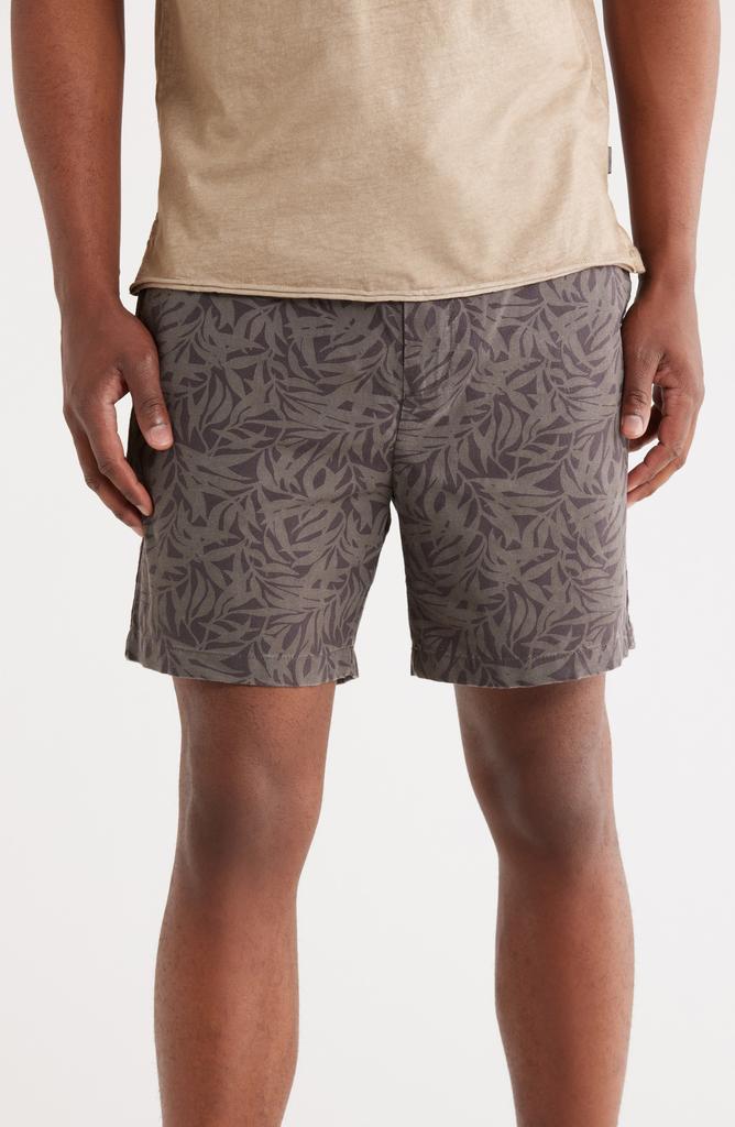John Varvatos Daryl Leaf Print Cotton & Hemp Drawstring Shorts