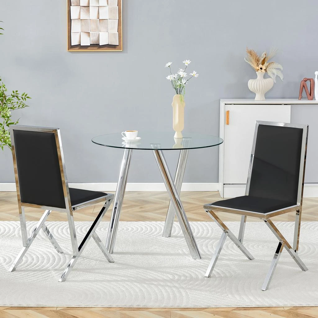 Streamdale Furniture Streamdale 2-pack Black PU dining chairs with silver metal legs. 2