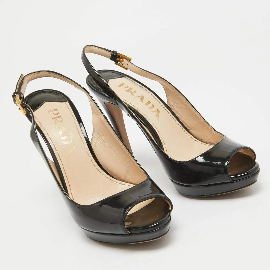 Prada Prada Black Patent Leather Peep Toe Slingback Pumps Size 36.5 4